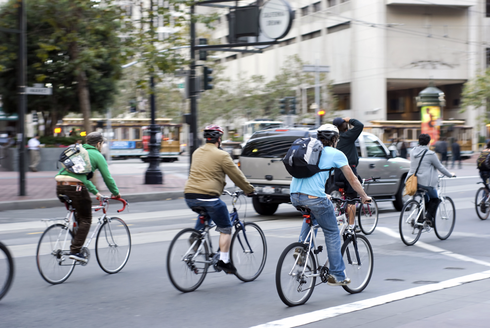 Image of people commuting by bicycle.